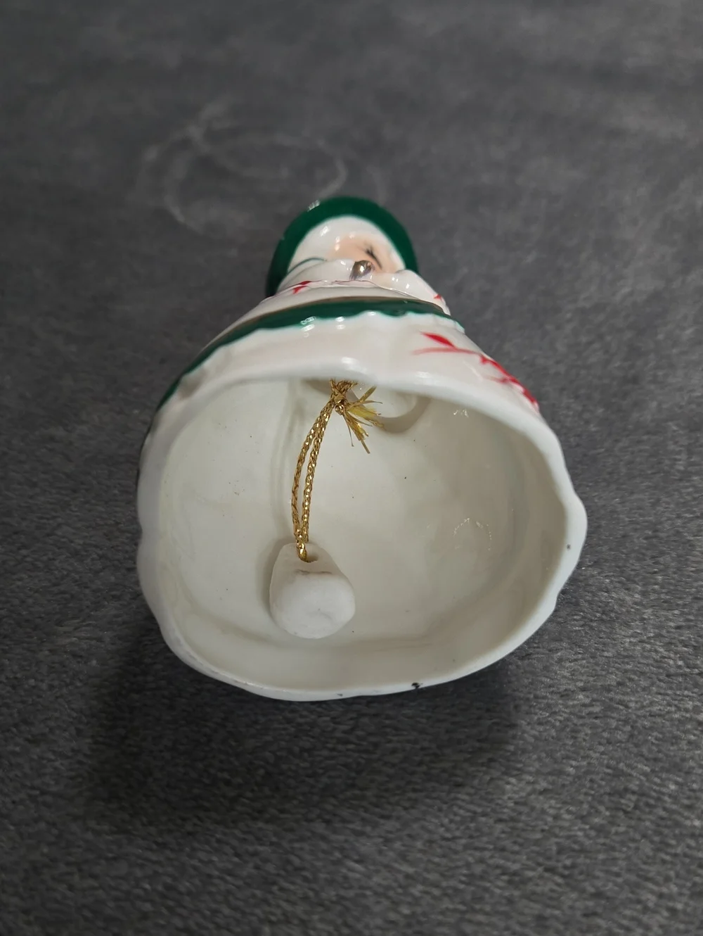 Vintage Christmas Winter Porcelain Lady Bell Green/White/Red